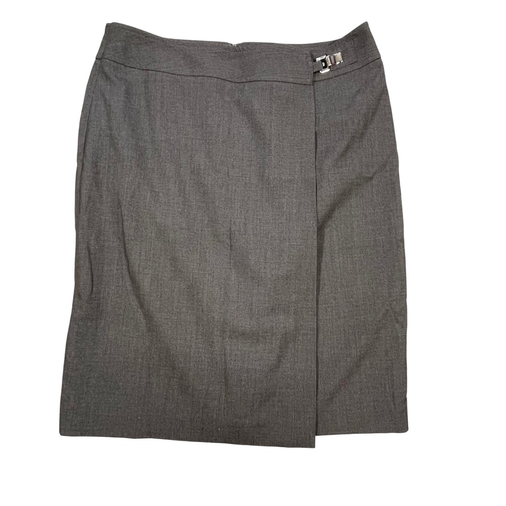 Calvin Klein Gray Side Buckle Faux Wrap Pencil Skirt Women Size 10